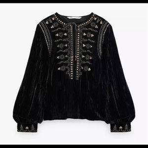 Zara | Velvet Embroidered Top